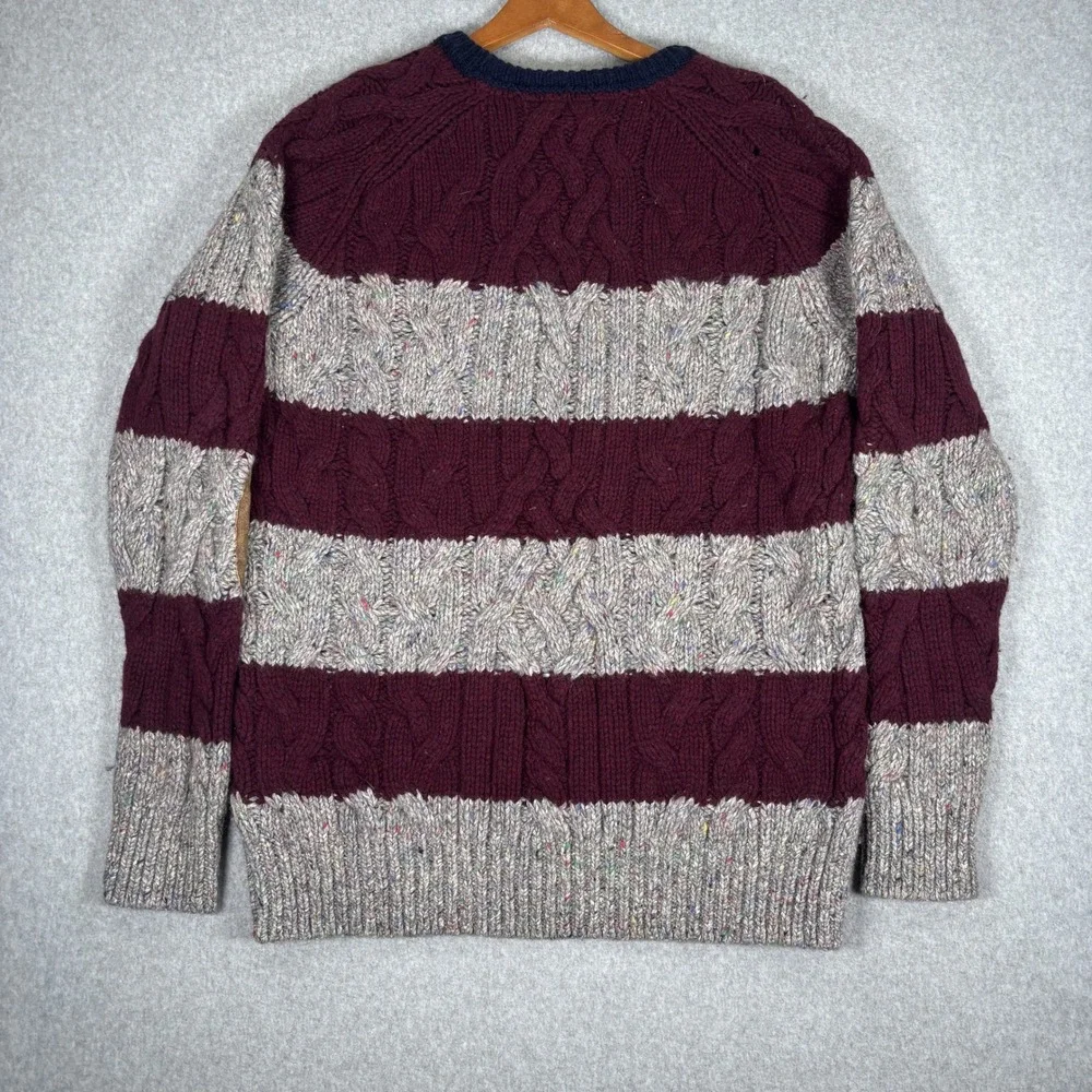 Tommy Hilfiger Sweater Mens XXL Silk Wool Burgundy Grey Striped Knit Elbow Patch